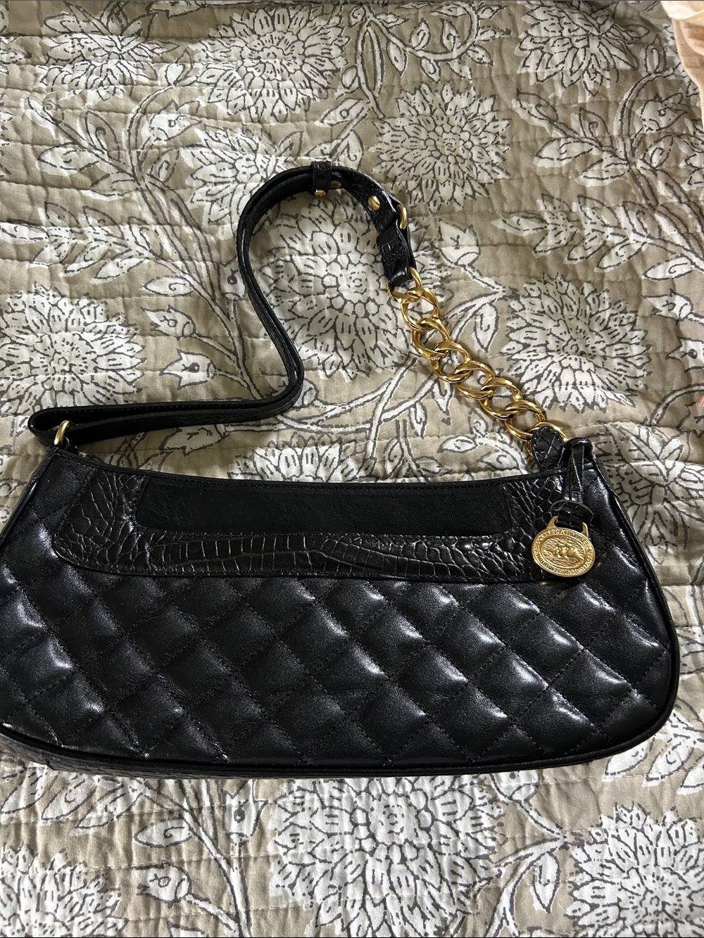Brahmin Black Quilted Shoulder Bag with Gold Hardware